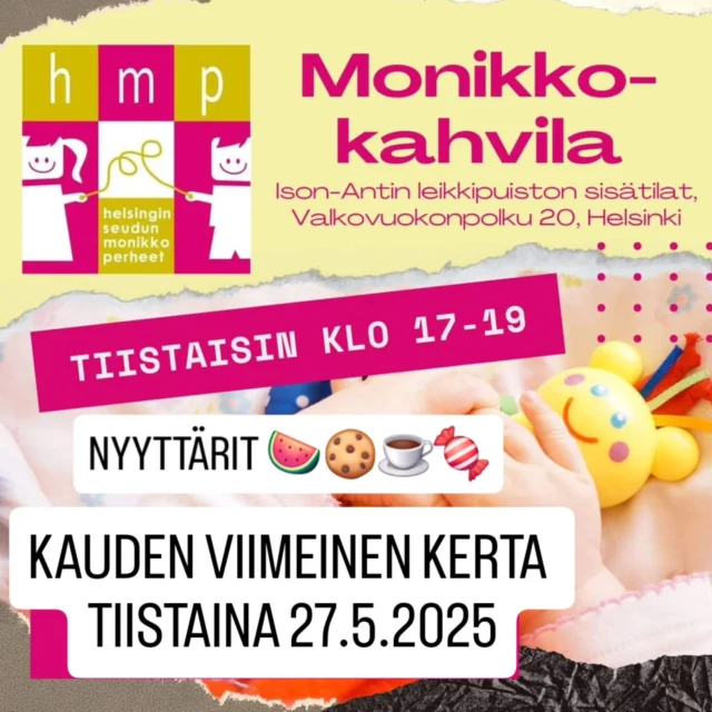 Tervetuloa viettämään kauden viimeistä Ison-Antin monikkokahvilaa tiistaina 27.5.2025!

Pidetään nyyttärit ja iloitaan alkavasta kesästä yhteisten herkkujen äärellä! 😊🍪☕️🍇